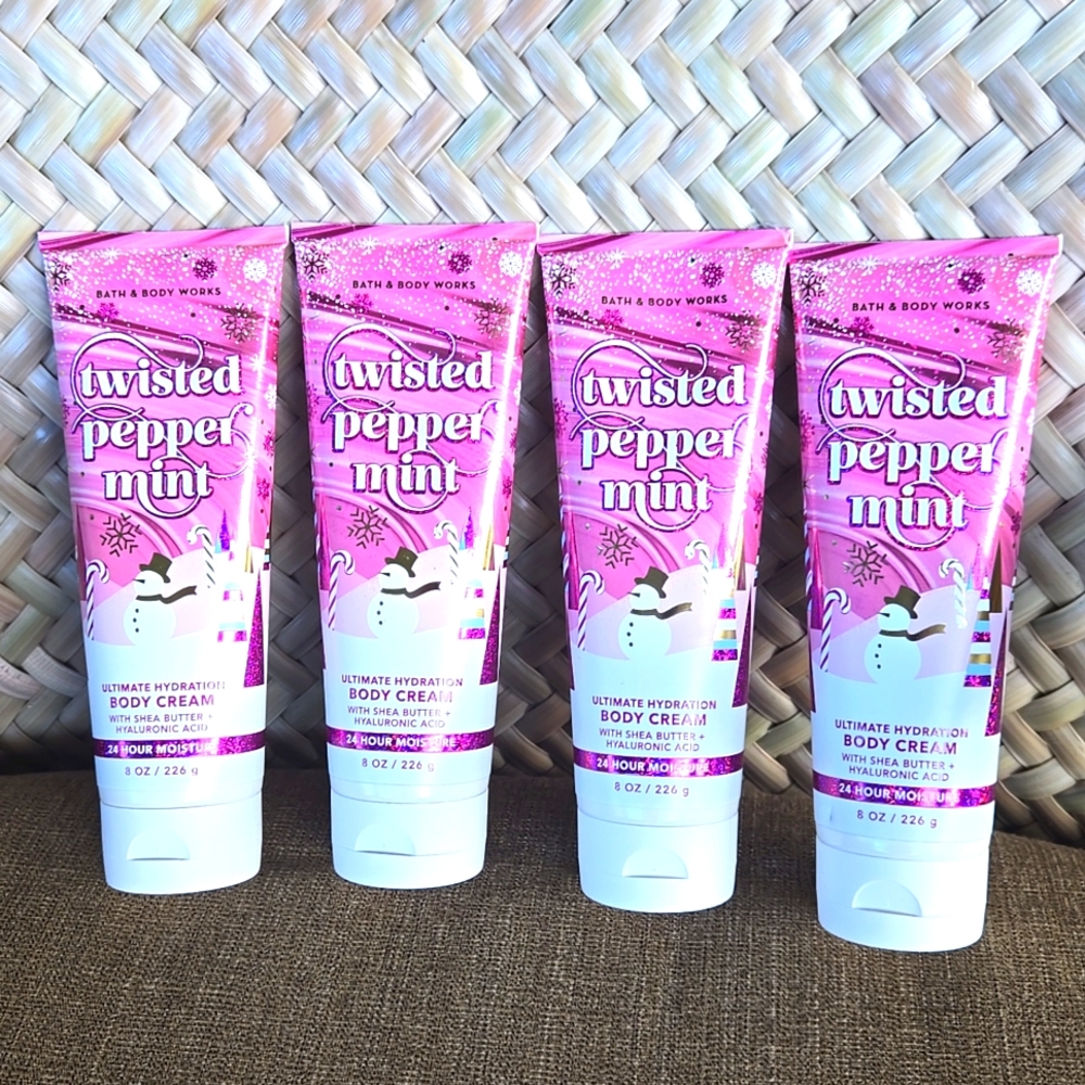 New, unused Bath & Body Works twisted peppermint 8oz tube's x 4